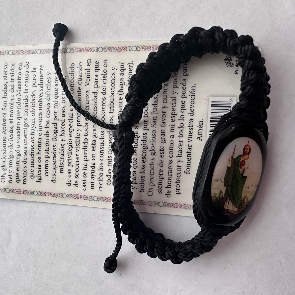 Black Braided Bracelet with Religious Image